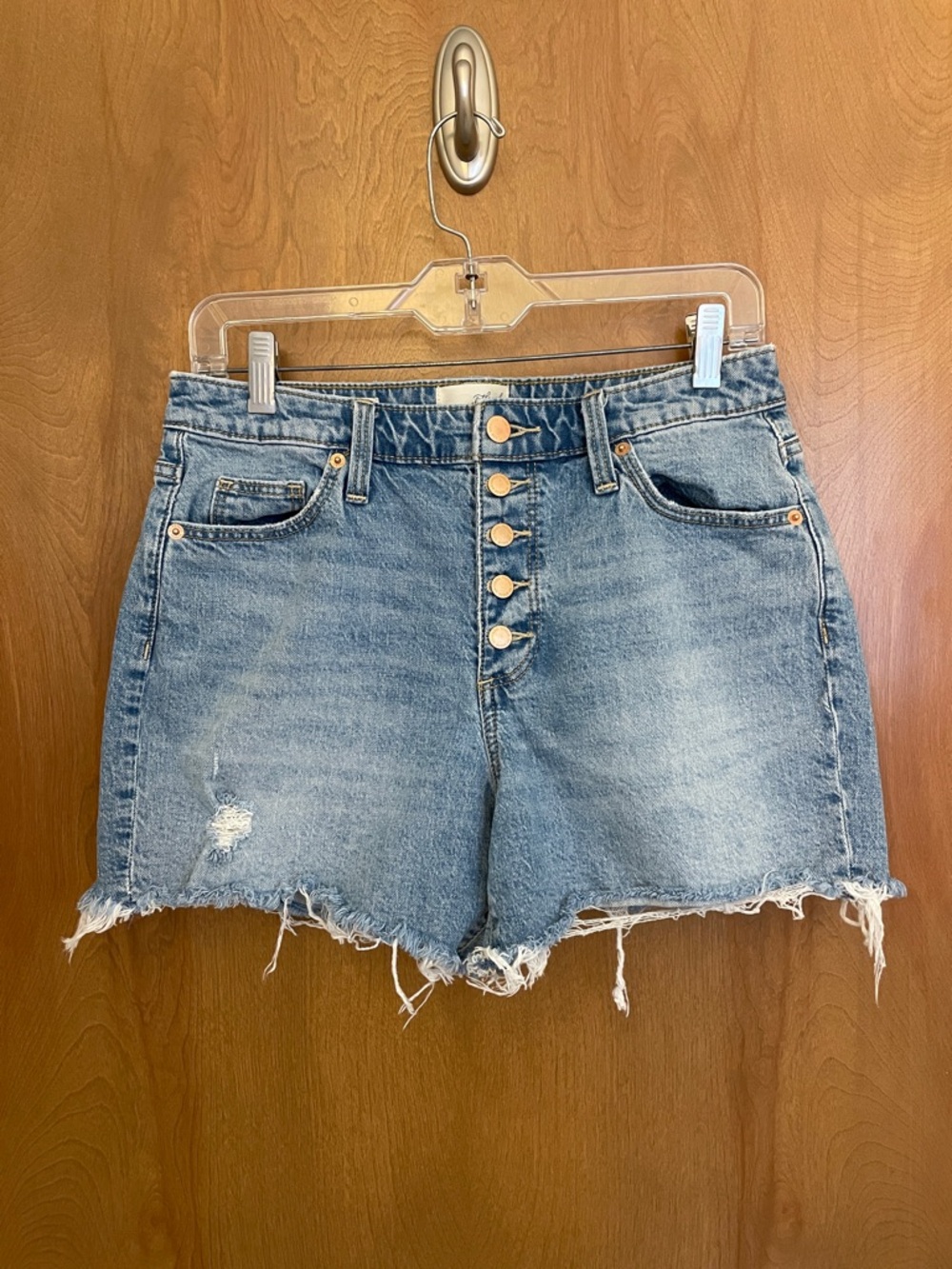 Universal Thread Vintage Midi High-Rise Button-Front Distressed Denim Shorts
